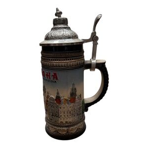 Vintage Praha Czech Republic Beer Stein with Pewter Lid